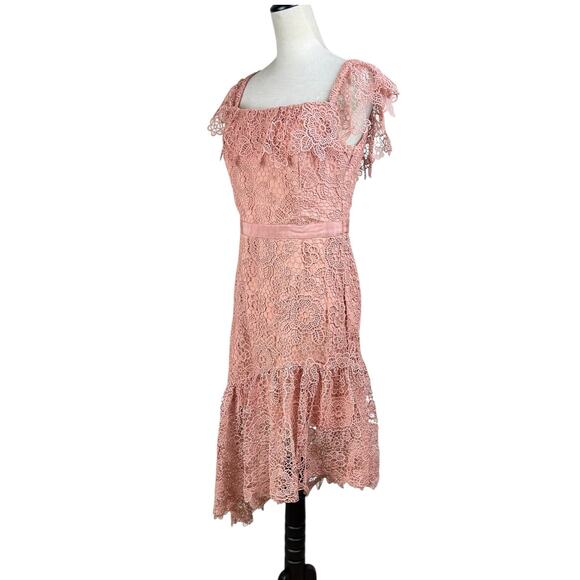 Gianni Bini Peachy Ruffle Floral Lace Fit & Flare Formal Asymmetrical Dress - Picture 2 of 11